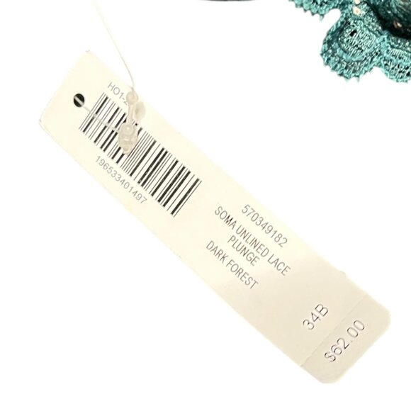 Soma Bra Unlined Lace Plunge NEW Dark Forest Green 34B Convertible - Picture 7 of 8